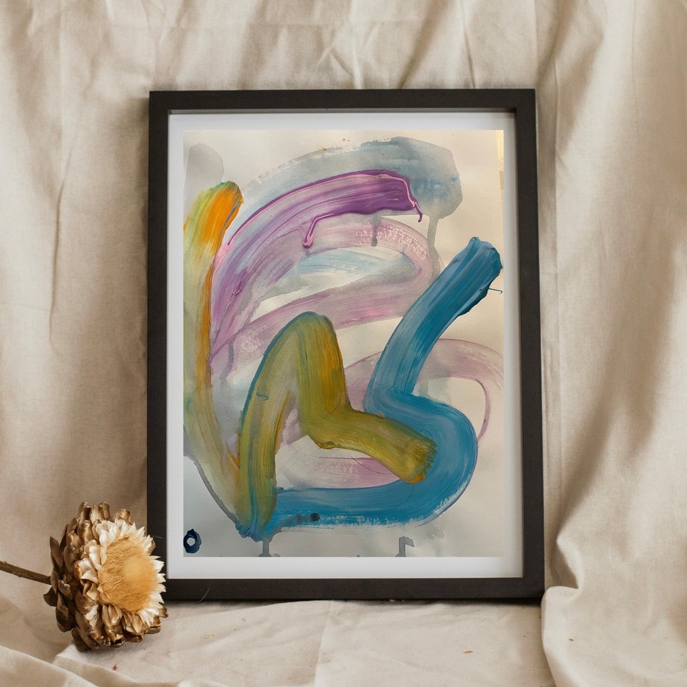 OMAN Original Abstract Painting 8.5x11 Expressionist Art Fluid Pastel Blue